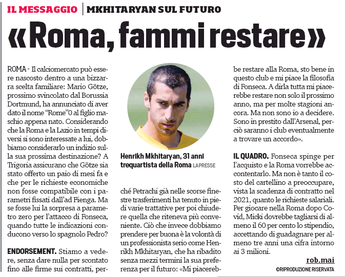 090620 corriere della sport enrih mkhitaryan