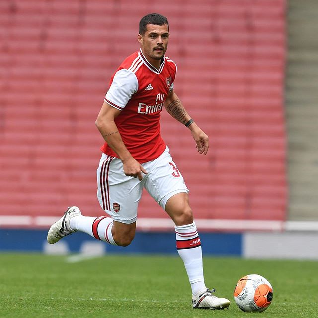 Granit Xhaka playing in a friendly at the Emirates Stadium (Photo via Xhaka on Instagram)