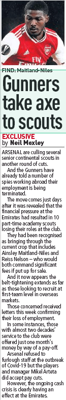 Arsenal to get rid of more staff to cut costs including senior scouts 3 200607 sunday people arsenal release scouts