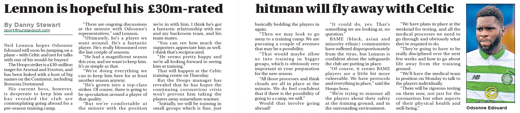 Celtic 'doing everything' to stop striker linked with Arsenal leaving 2 200607 sunday post celtic striker edouard