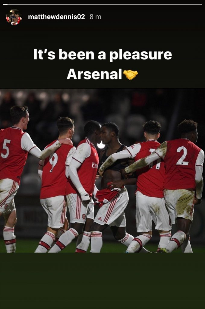 Matthew Dennis seemingly confirms Arsenal departure 2 Matthew Dennis on Instagram
