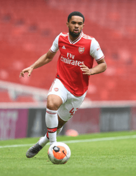 LONDON, ENGLAND: Trae Coyle of Arsenal during the friendly match between Arsenal and Brentford at Emirates Stadium on June 10, 2020. (Photo by Davi...