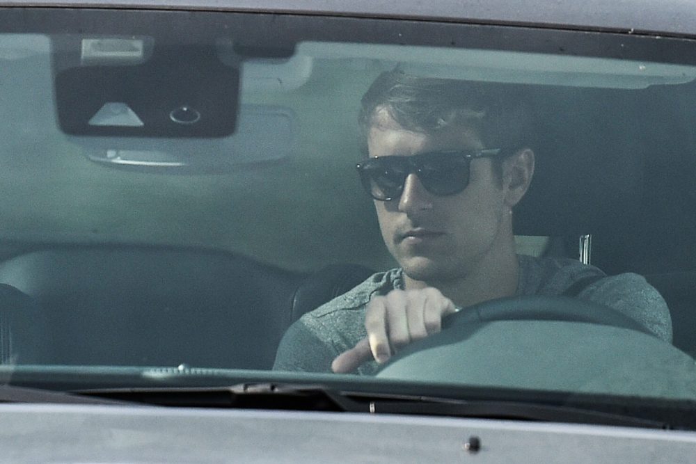Juventus' Welsh midfielder Aaron Ramsey arrives in his car at the Juventus' Continassa training ground in Turin on May 5, 2020, during the country'...