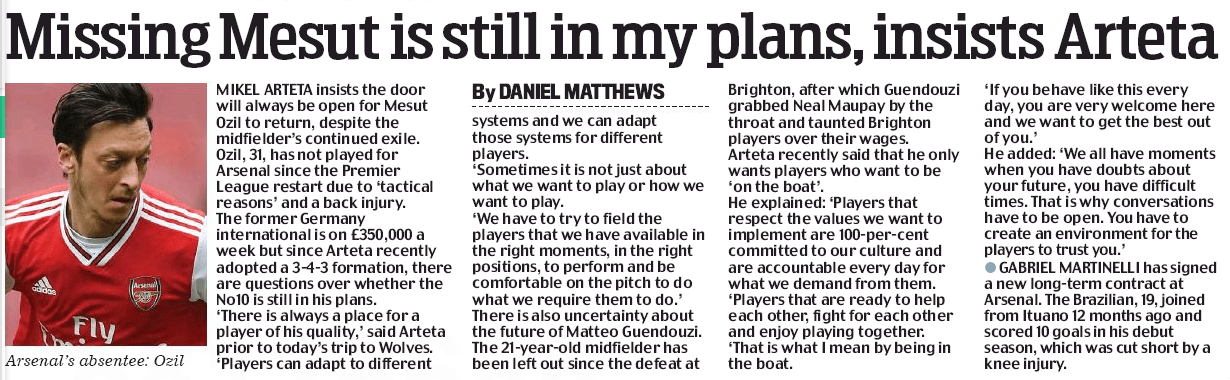 'Always a place' for Mesut Ozil says Mikel Arteta 3 200604 scottish daily mail mesut ozil