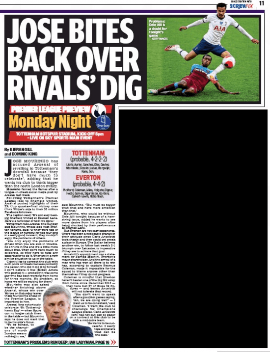 Jose Mourinho confuses Arsenal with Tottenham 5 Daily Mail, 6 July 2020