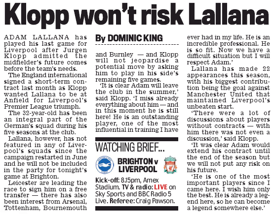 Arsenal show interest in Liverpool free agent but Leicester favourites 3 200708 daily mail lallana