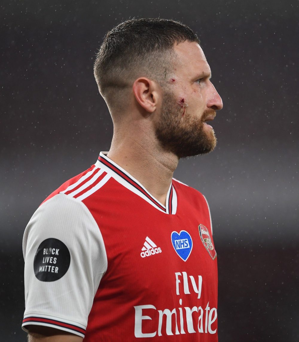 Arsenal's most expensive defenders compared to Virgil van Dijk 12 The aftermath of the Jamie Vardy kick on Shkodran Mustafi (Photo via Mustafi on Instagram)