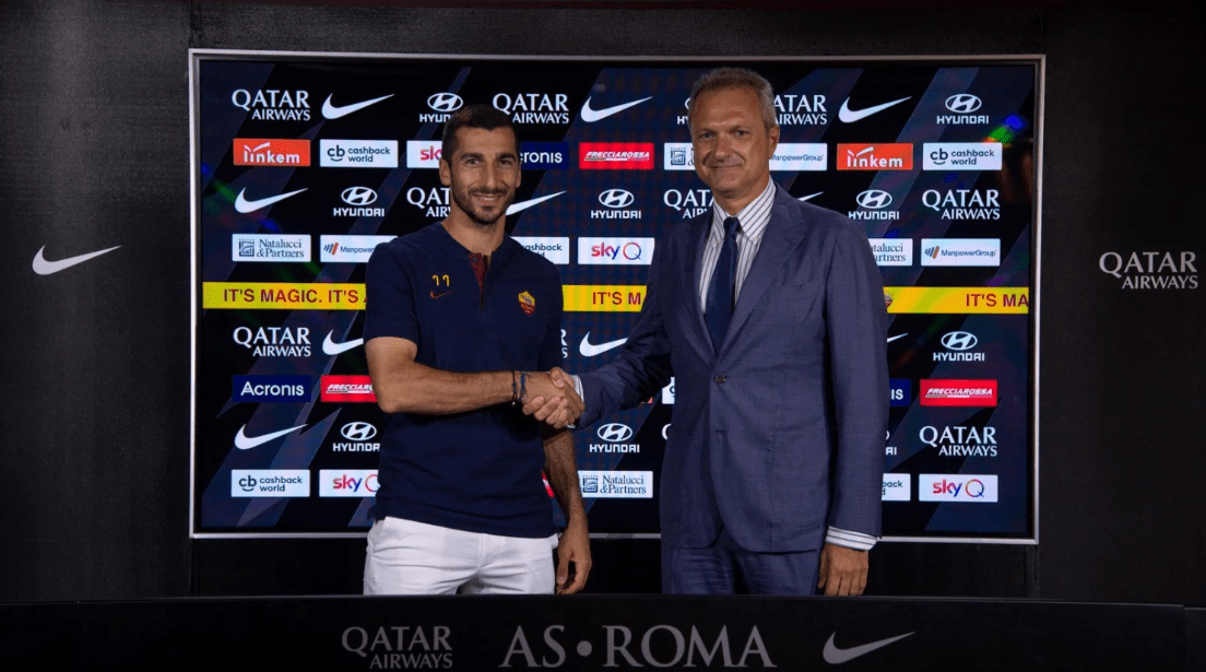 Henrikh Mkhitaryan after finalising his extension with AS Roma (Photo via ASRoma.com)