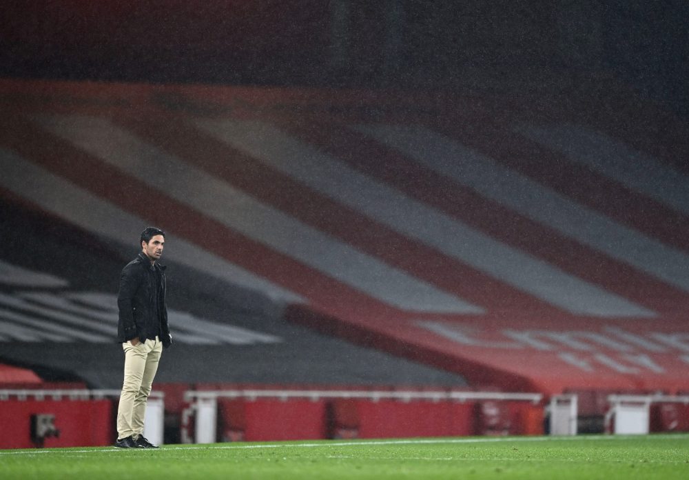 LONDON, ENGLAND - JULY 07: Mikel Arteta, Manager of Arsenal looks on during the Premier League match between Arsenal FC and Leicester City at Emira...