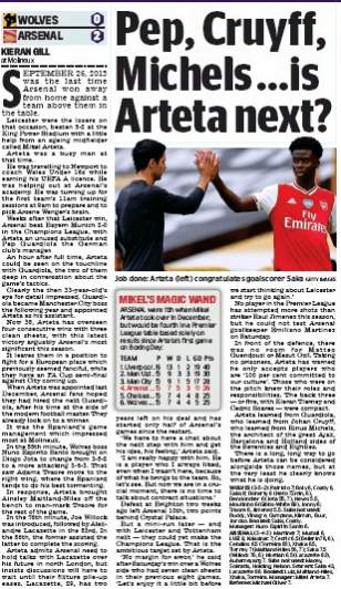 Arsenal 4th in Premier League since Mikel Arteta took over 2 Kieran Gill writing in Daily Mail, Monday 6 July 2020
