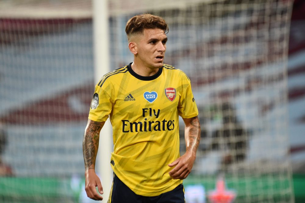BIRMINGHAM, ENGLAND - JULY 21: Lucas Torreira of Arsenal looks on during the Premier League match between Aston Villa and Arsenal FC at Villa Park ...