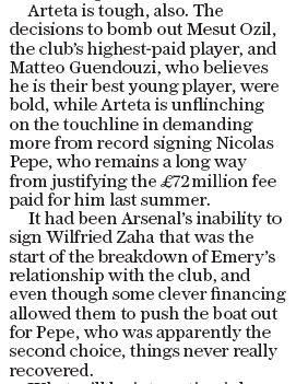 Nicolas Pepe a £72m flop at Arsenal? He's their best performer this season 3 Jason Burt, Daily Telegraph, 21 July 2020