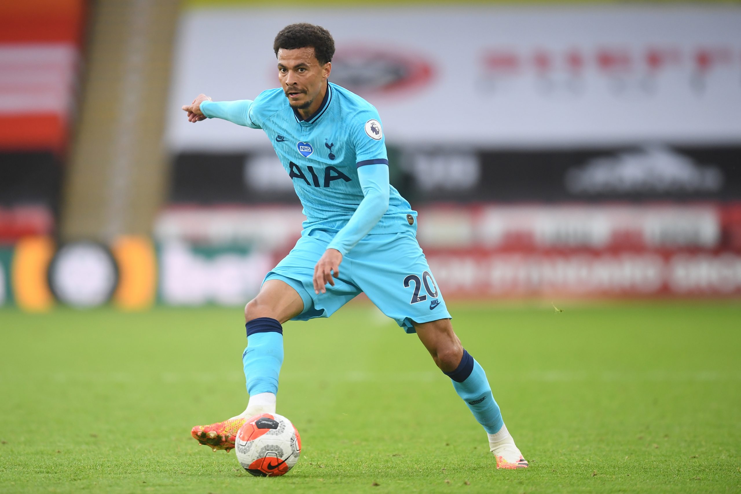 SHEFFIELD, ENGLAND - JULY 02: Dele Alli of Tottenham in action during the Premier League match between Sheffield United and Tottenham Hotspur at Br...