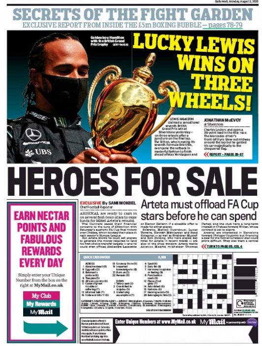 Pierre-Emerick Aubameyang wants minimum £70kpw wage increase from Arsenal 4 Daily Mail 3 August 2020