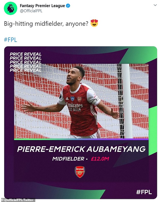 Pierre-Emerick Aubameyang now a midfielder according to Premier League fantasy football 3 Pierre-Emerick Aubameyang, Arsenal's new midfielder