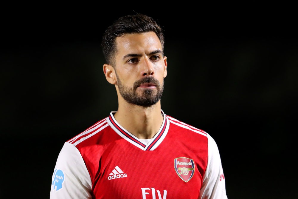 BOREHAMWOOD, ENGLAND - FEBRUARY 17: Pablo Mari of Arsenal FC looks on prior to the Premier League 2 match between Arsenal FC U23s and Chelsea FC U2...