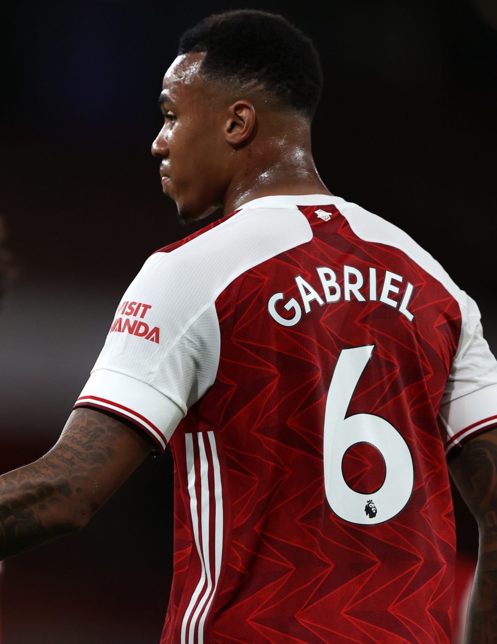 LONDON, ENGLAND - SEPTEMBER 19: Gabriel after scoring his team's first goal during the Premier League match between Arsenal and West Ham United at ...