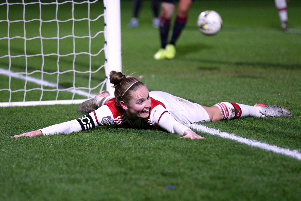 Kim Little gives injury update ahead of PSG Champions League showdown 2 BOREHAMWOOD, ENGLAND - JANUARY 15: Kim Little of Arsenal celebrates after scoring her team's first goal during the FA Women's Continental League Cup Quarter Final match between Arsenal Women and Reading Women at Meadow Park on January 15, 2020 in Borehamwood, England. (Photo by Alex Pantling/Getty Images)