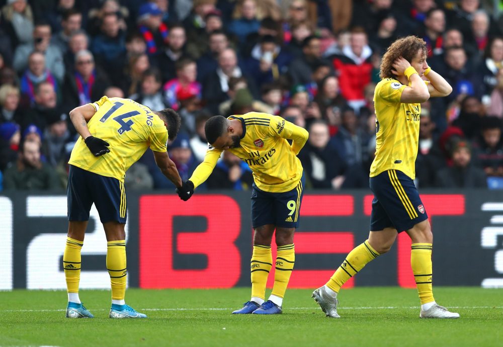 Alexandre Lacazette on his way out of Arsenal 6 LONDON, ENGLAND - JANUARY 11: Pierre-Emerick Aubameyang of Arsenal celebrates after scoring his team's first goal with teammate Alexandre Lacazette during the Premier League match between Crystal Palace and Arsenal FC at Selhurst Park on January 11, 2020 in London, United Kingdom. (Photo by Dan Istitene/Getty Images)