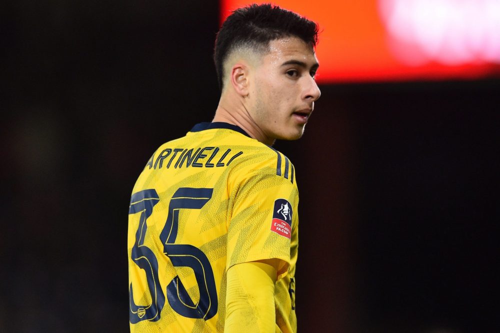 Arsenal's Brazilian striker Gabriel Martinelli looks on during the English FA Cup fourth round football match between Bournemouth and Arsenal at th...