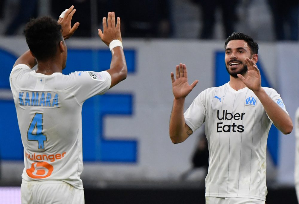 Arsenal contact Marseille and €30m player's entourage 2 Morgan Sanson (R) celebrates after scoring a goal during the French L1 football match between Olympique de Marseille (OM) and Football Club de Nantes (FCN) at the Velodrome Stadium in Marseille, southern France, on February 22, 2020. (Photo by GERARD JULIEN / AFP)