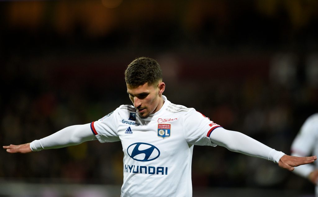 Wow! Arsenal transfer target provides audacious assist 2 Lyon's French midfielder Houssem Aouar celebrates after scoring a goal during the French L1 football match between FC Metz and Olympique Lyonnais at the Saint Symphorien stadium in Longeville-lès-Metz, eastern France, on February 21, 2020. (Photo by JEAN-CHRISTOPHE VERHAEGEN / AFP)