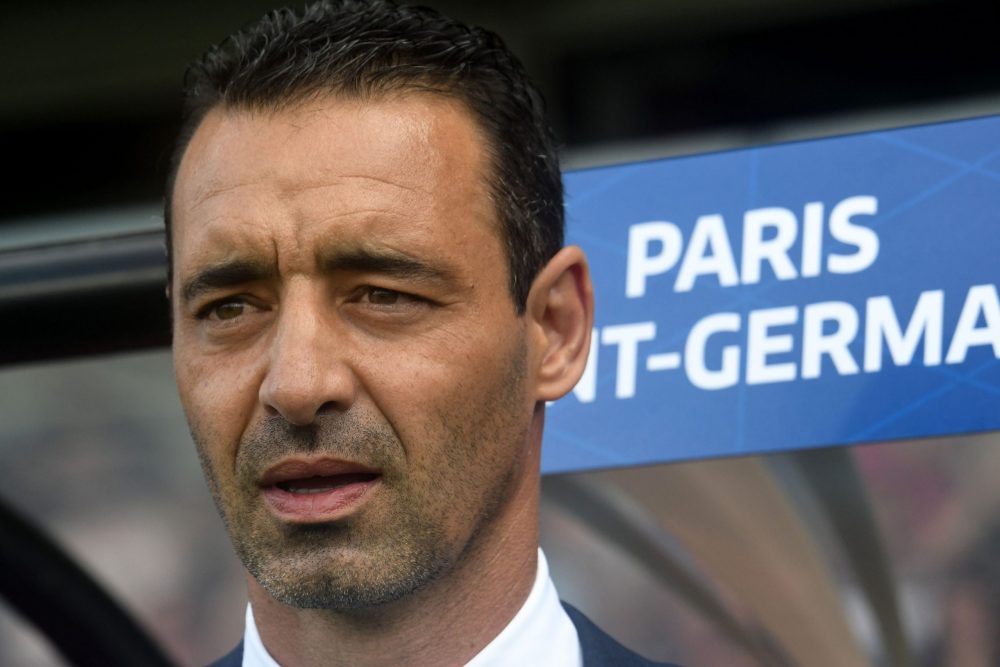 Paris Saint-Germain's French coach Olivier Echouafni attends the "Trophee des Championnes" (Champions Trophy) the French football match women final...