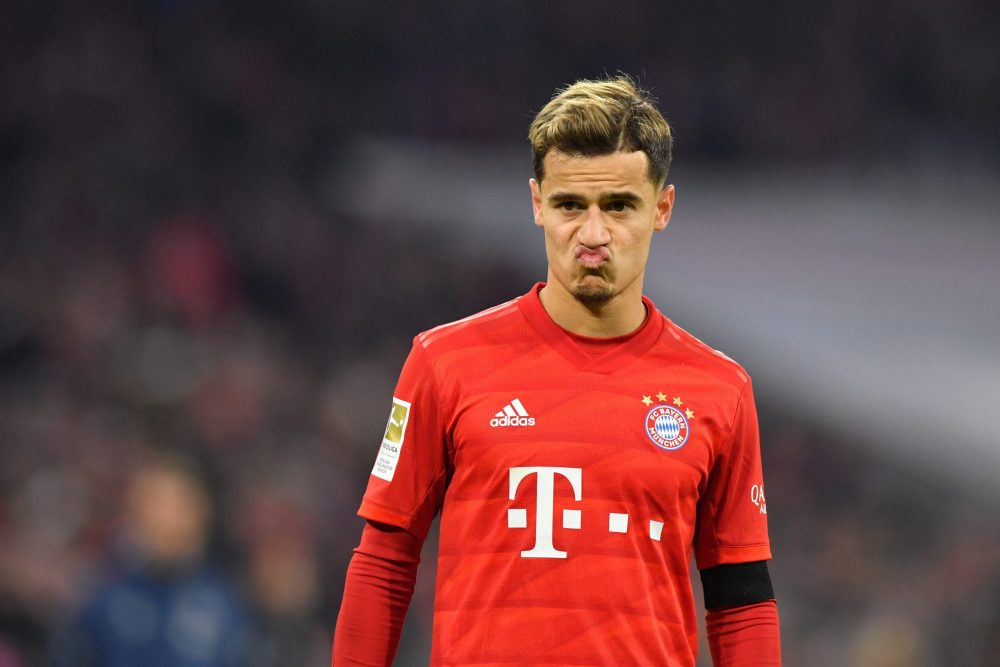 MUNICH, GERMANY - FEBRUARY 21: Philippe Coutinho of Bayern Muenchen looks on during the Bundesliga match between FC Bayern Muenchen and SC Paderborn 07 at Allianz Arena on February 21, 2020 in Munich, Germany. (Photo by Sebastian Widmann/Bongarts/Getty Images)