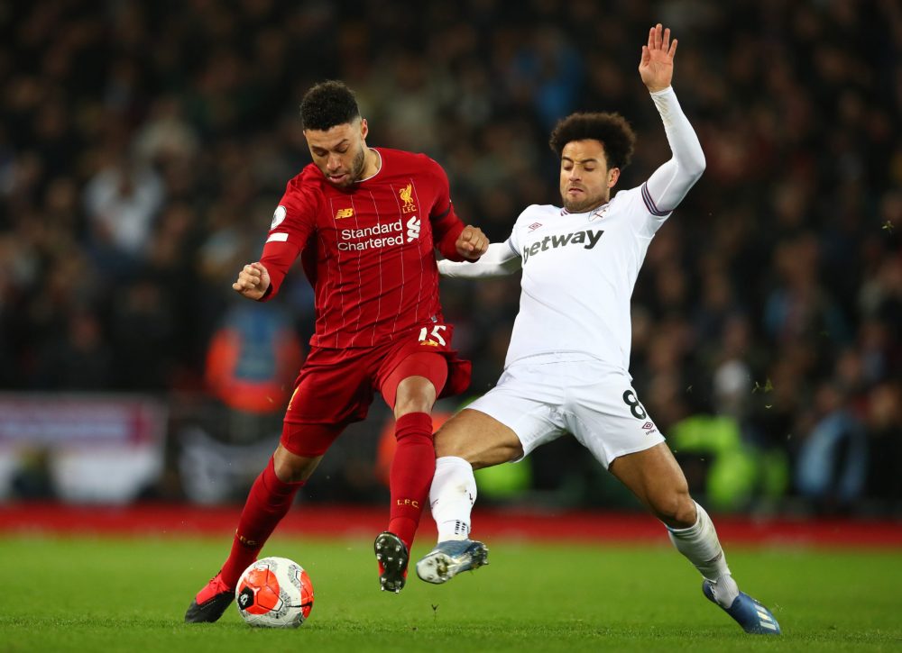 Arsenal show strong interest in West Ham 27-year-old attacking midfielder 3 LIVERPOOL, ENGLAND - FEBRUARY 24: Alex Oxlade-Chamberlain of Liverpool is tackled by Felipe Anderson of West Ham United during the Premier League match between Liverpool FC and West Ham United at Anfield on February 24, 2020 in Liverpool, United Kingdom. (Photo by Clive Brunskill/Getty Images)