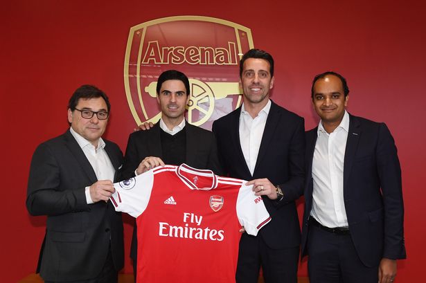 Raul Sanllehi, Mikel Arteta, Edu and Vinai Venkatesham (Photo via Arsenal)