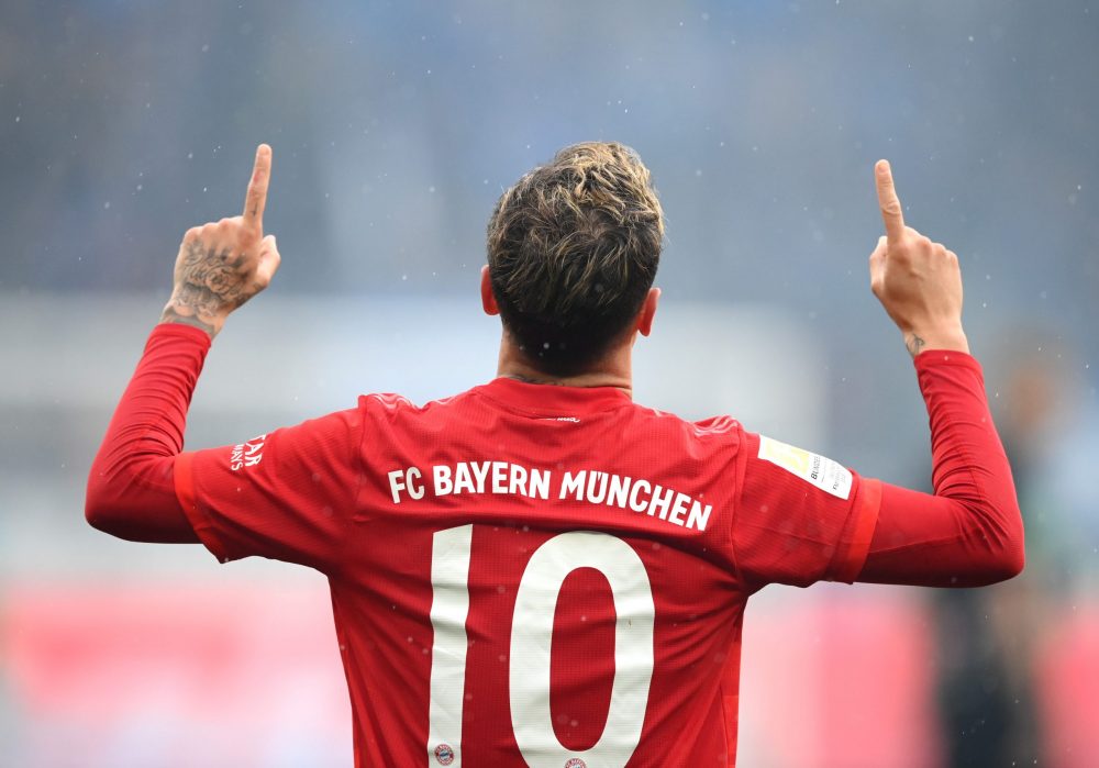 Arsenal put proposal to Barcelona for Philippe Coutinho 2 SINSHEIM, GERMANY - FEBRUARY 29: Philippe Coutinho of Bayern Munich celebrates after scoring his sides fifth goal during the Bundesliga match between TSG 1899 Hoffenheim and FC Bayern Muenchen at PreZero-Arena on February 29, 2020 in Sinsheim, Germany. (Photo by Matthias Hangst/Bongarts/Getty Images)