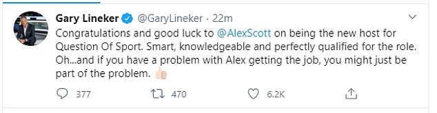 Gammon annoyed as Alex Scott new host of BBC's Football Focus 5 Gary Lineker Alex Scott Tweet