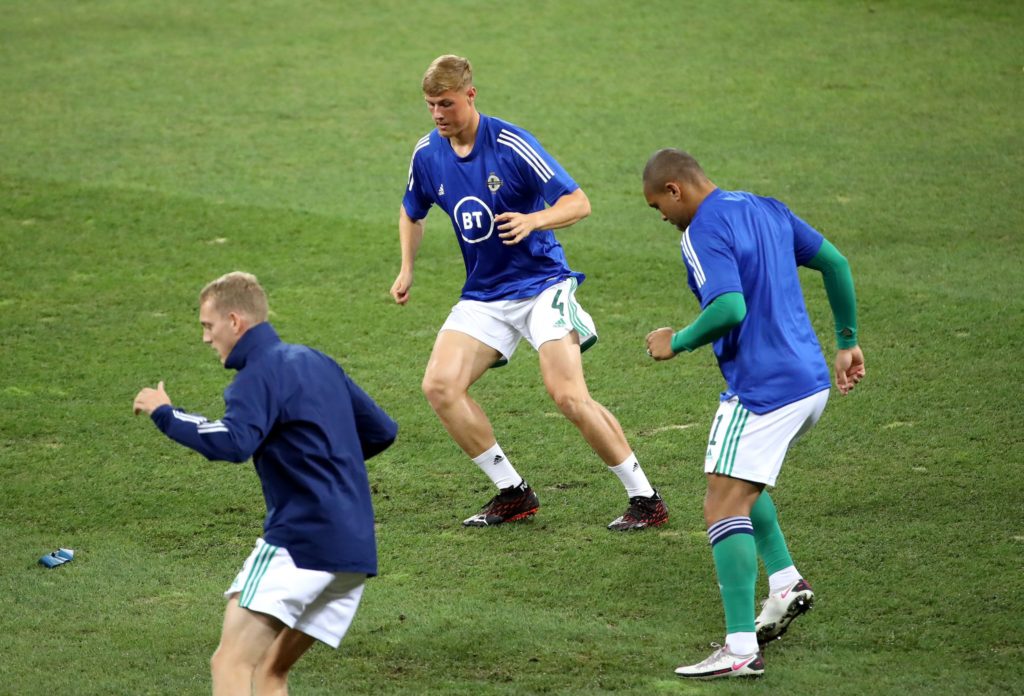 Arsenal u23 Ballard makes strong senior international debut 2 Daniel Ballard warming up before his senior international debut for Northern Ireland (Photo via NorthernIreland on Twitter)