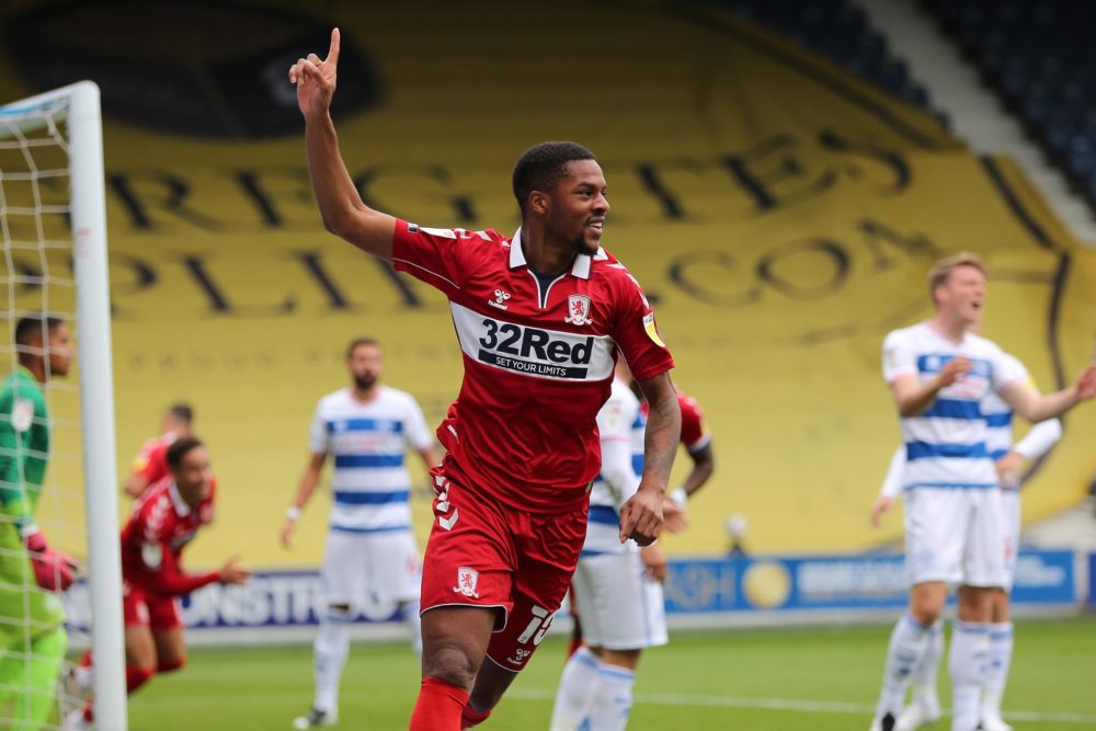 Chuba Akpom celebrates with Middlesbrough (Photo via Akpom on Twitter)