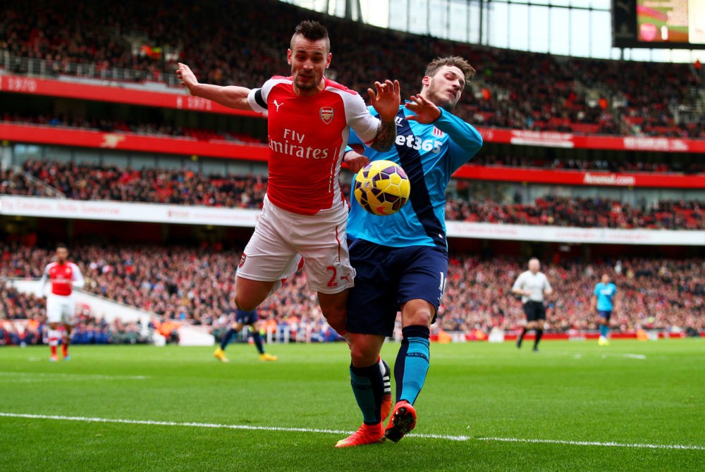 51 players who've cost Arsenal the most 27 LONDON, ENGLAND - JANUARY 11: Mathieu Debuchy of Arsenal is challenged by Marko Arnautovic of Stoke City and subsequently picks up an injury during the Barclays Premier League match between Arsenal and Stoke City at Emirates Stadium on January 11, 2015 in London, England. (Photo by Clive Rose/Getty Images)