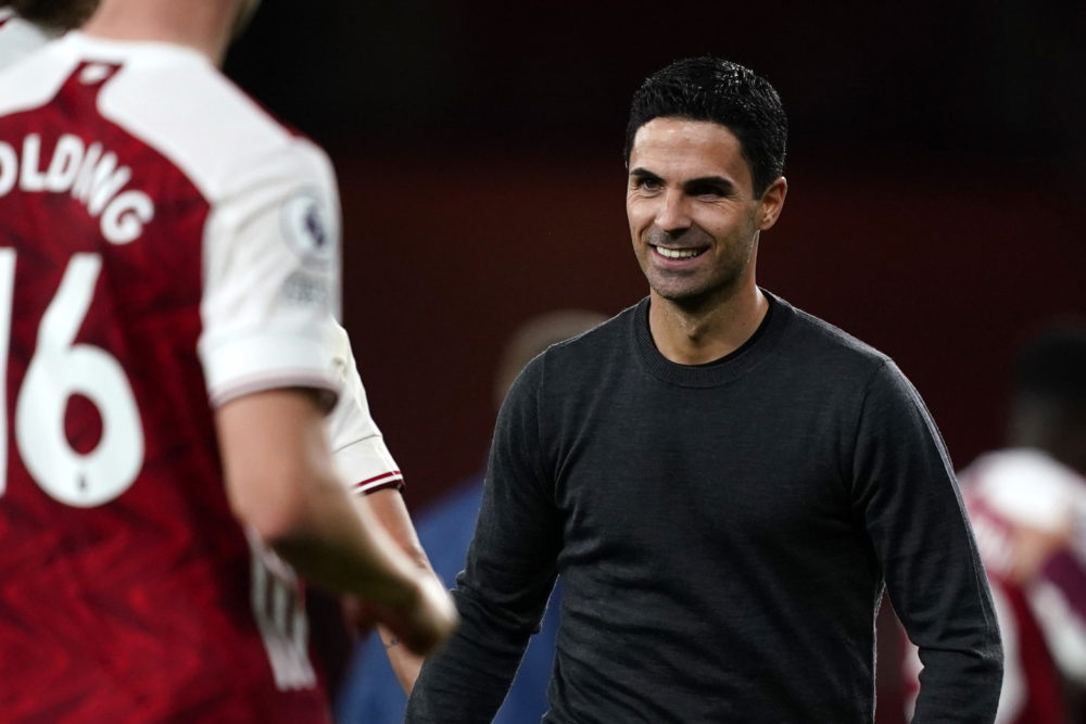 LONDON, ENGLAND - SEPTEMBER 19: Mikel Arteta, Manager of Arsenal reacts following the Premier League match between Arsenal and West Ham United at E...