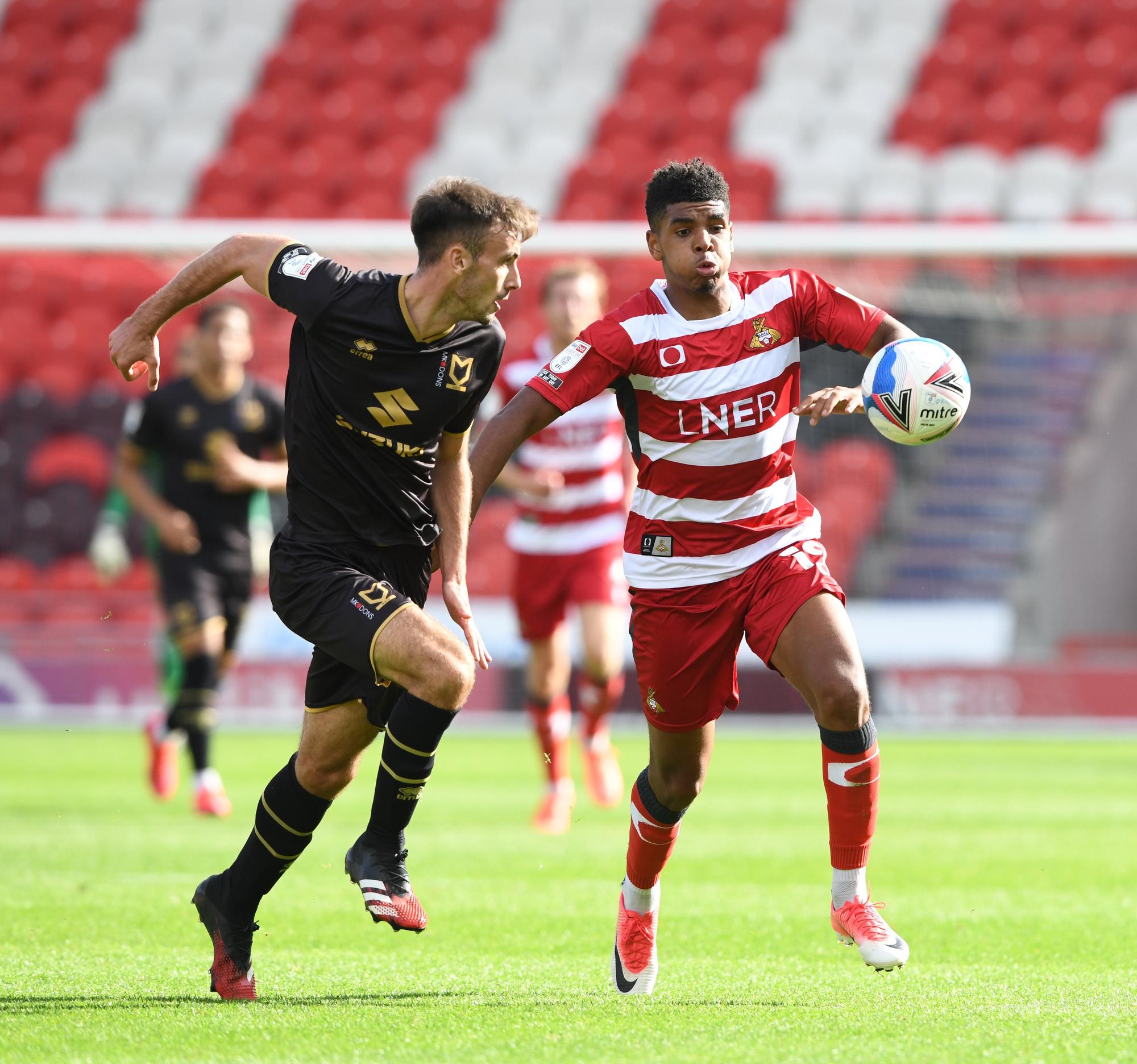Tyreece John-Jules on his debut against MK Dons (Photo via DoncasterFreePress.co.uk)