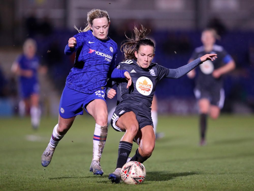 Winners, losers, Champions League places: FA WSL 2020/21 predictions 3 KINGSTON UPON THAMES, ENGLAND - FEBRUARY 12: Lucy Staniforth of Birmingham City is challenged by Erin Cuthbert of Chelsea during the Barclays FA Women's Super League match between Chelsea and Birmingham City at Kingsmeadow on February 12, 2020 in Kingston upon Thames, United Kingdom. (Photo by Linnea Rheborg/Getty Images)