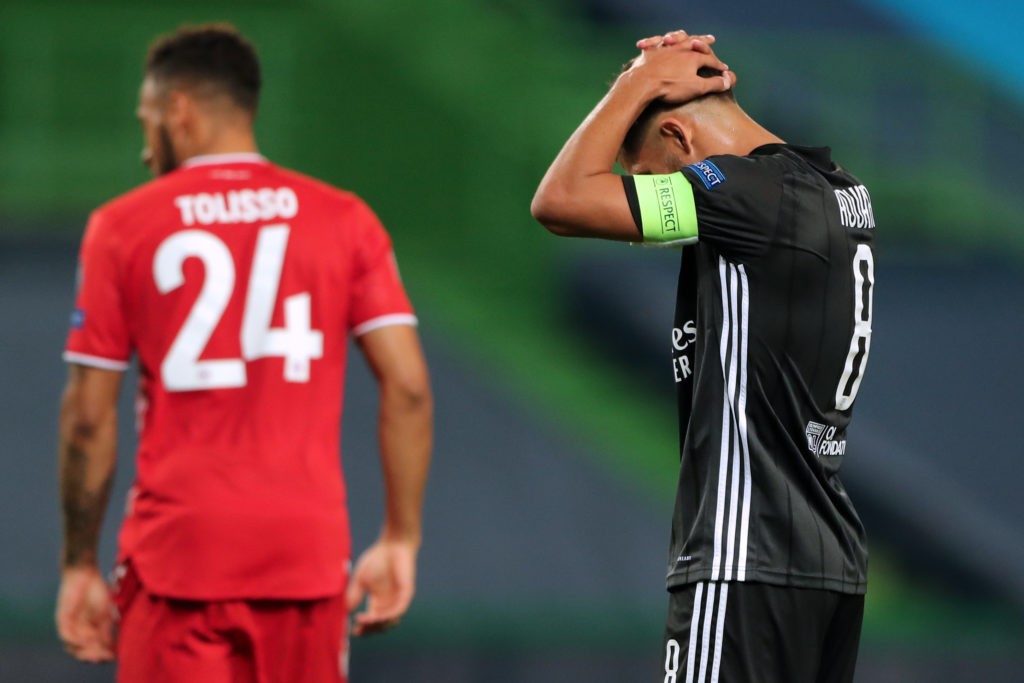 Brahim Aouar largely to blame as Houssem's Arsenal move collapsed 2 Lyon's French midfielder Houssem Aouar reacts after missing a goal opportunity during the UEFA Champions League semi-final football match between Lyon and Bayern Munich at the Jose Alvalade stadium in Lisbon on August 19, 2020. (Photo by MIGUEL A. LOPES/POOL/AFP via Getty Images)