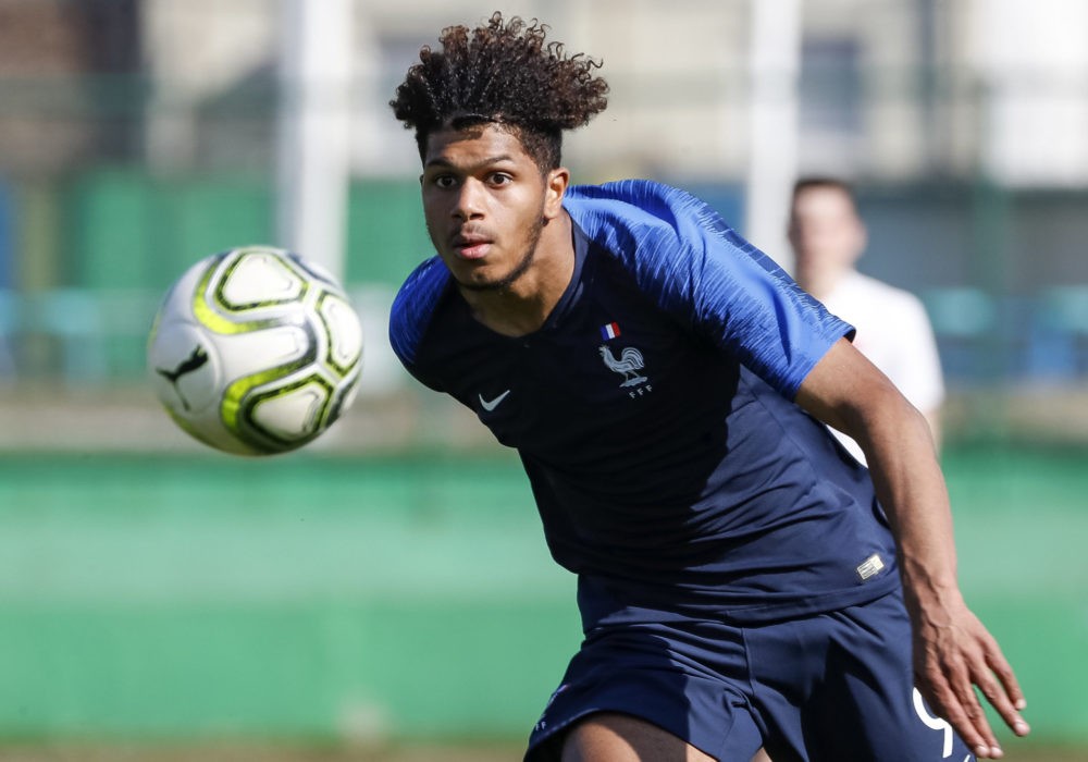 BELGRADE, SERBIA - APRIL 01: Georginio Rutter of France in action during the Elite Round Group B match between France U17 and Slovakia U17 at Stadi...