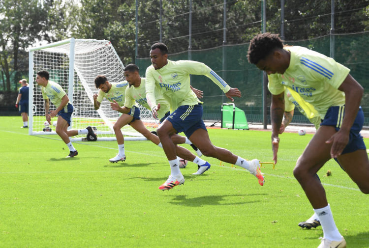 ST ALBANS, ENGLAND - SEPTEMBER 08: of Arsenal during a training session at London Colney on September 08, 2020 in St Albans, England. (Photo by Stu...