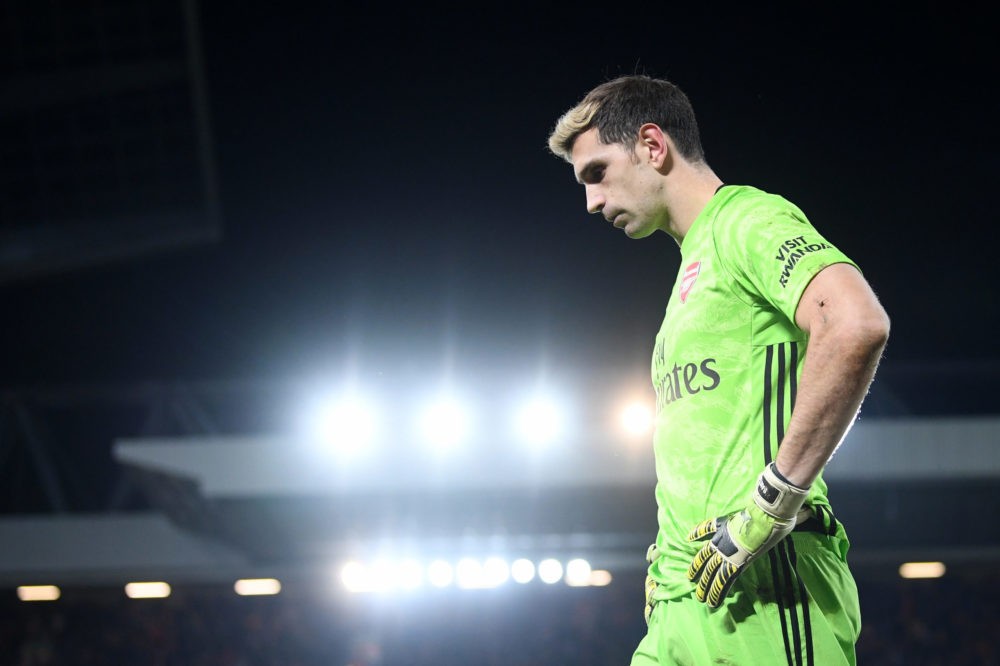 Is it time for Emi Martinez to shut up about Arsenal? 2 LIVERPOOL, ENGLAND - OCTOBER 30: Emiliano Martinez of Arsenal reacts during the Carabao Cup Round of 16 match between Liverpool and Arsenal at Anfield on October 30, 2019 in Liverpool, England. (Photo by Laurence Griffiths/Getty Images)