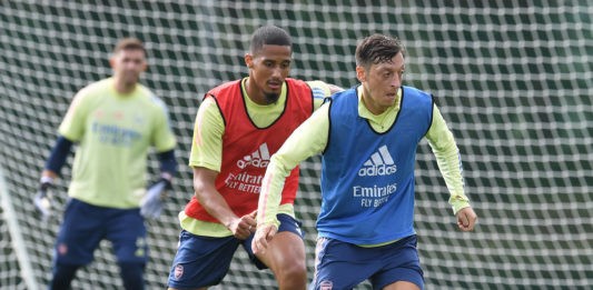ST ALBANS, ENGLAND - SEPTEMBER 08: of Arsenal during a training session at London Colney on September 08, 2020 in St Albans, England. (Photo by Stuart MacFarlane/Arsenal FC via Getty Images)
