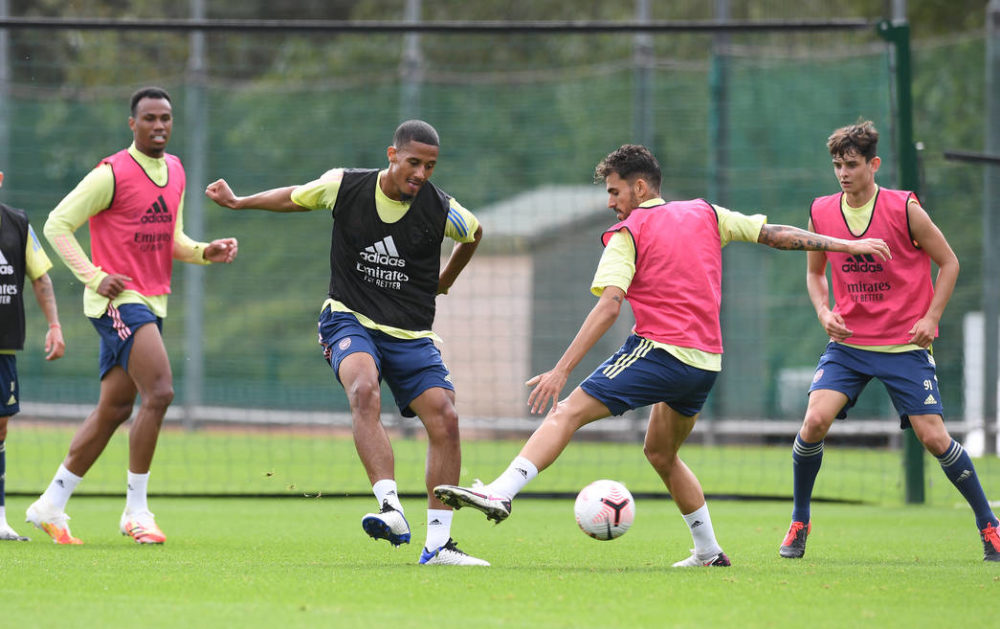 ST ALBANS, ENGLAND - SEPTEMBER 08: of Arsenal during a training session at London Colney on September 08, 2020 in St Albans, England. (Photo by Stu...