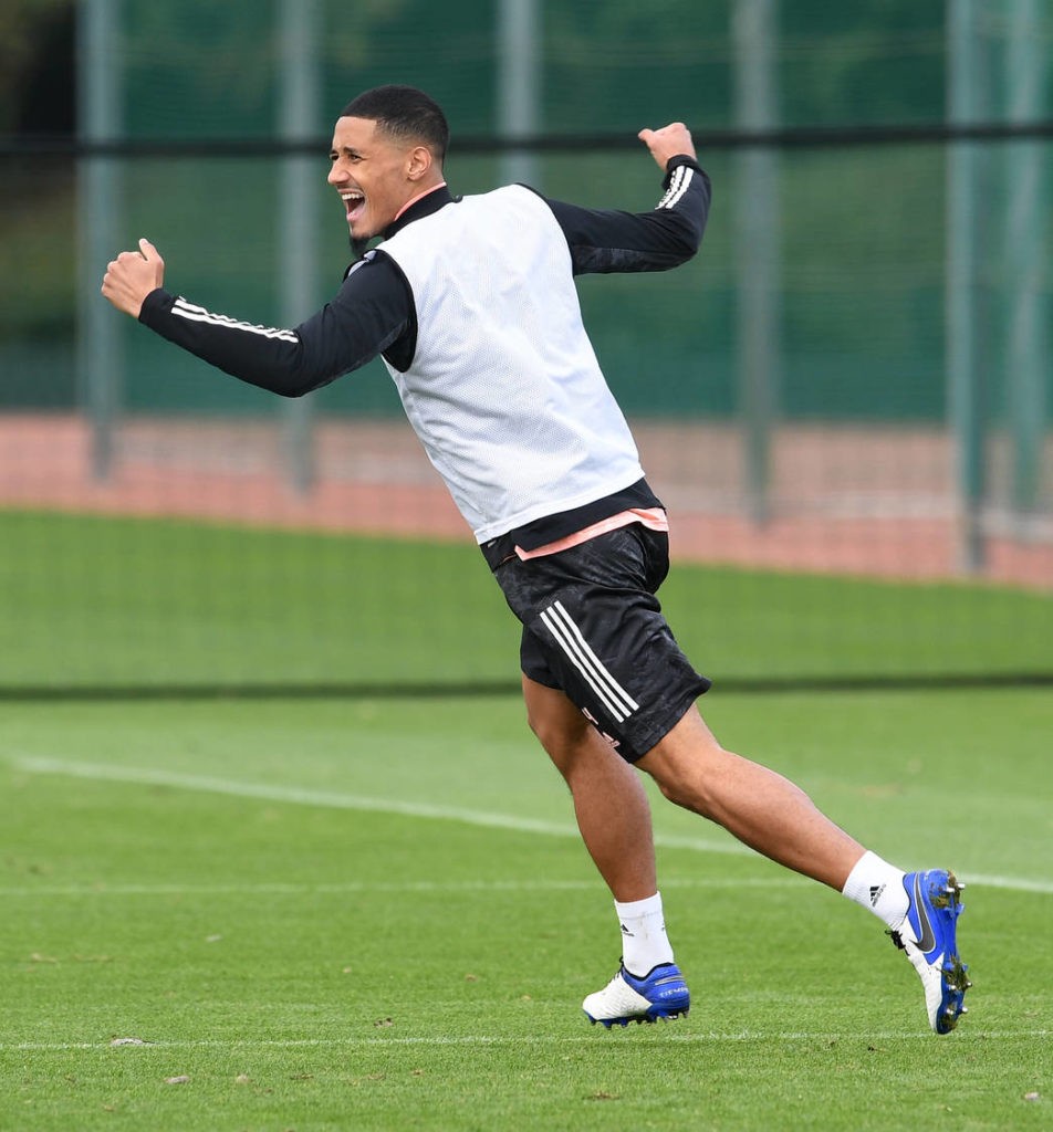 William Saliba giving Mikel Arteta a headache with u23 performances 5 ST ALBANS, ENGLAND - OCTOBER 28: William Saliba of Arsenal during the Arsenal training session ahead of the UEFA Europa League Group B stage match between Arsenal FC and Dundalk FC at London Colney on October 28, 2020 in St Albans, England. (Photo by David Price/Arsenal FC via Getty Images)