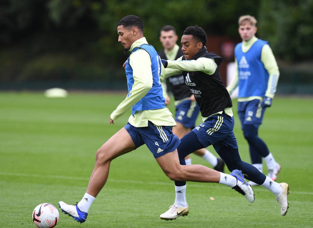 William Saliba giving Mikel Arteta a headache with u23 performances 2 ST ALBANS, ENGLAND - OCTOBER 16: William Saliba of Arsenal during a training session at London Colney on October 16, 2020 in St Albans, England. (Photo by Stuart MacFarlane/Arsenal FC via Getty Images)
