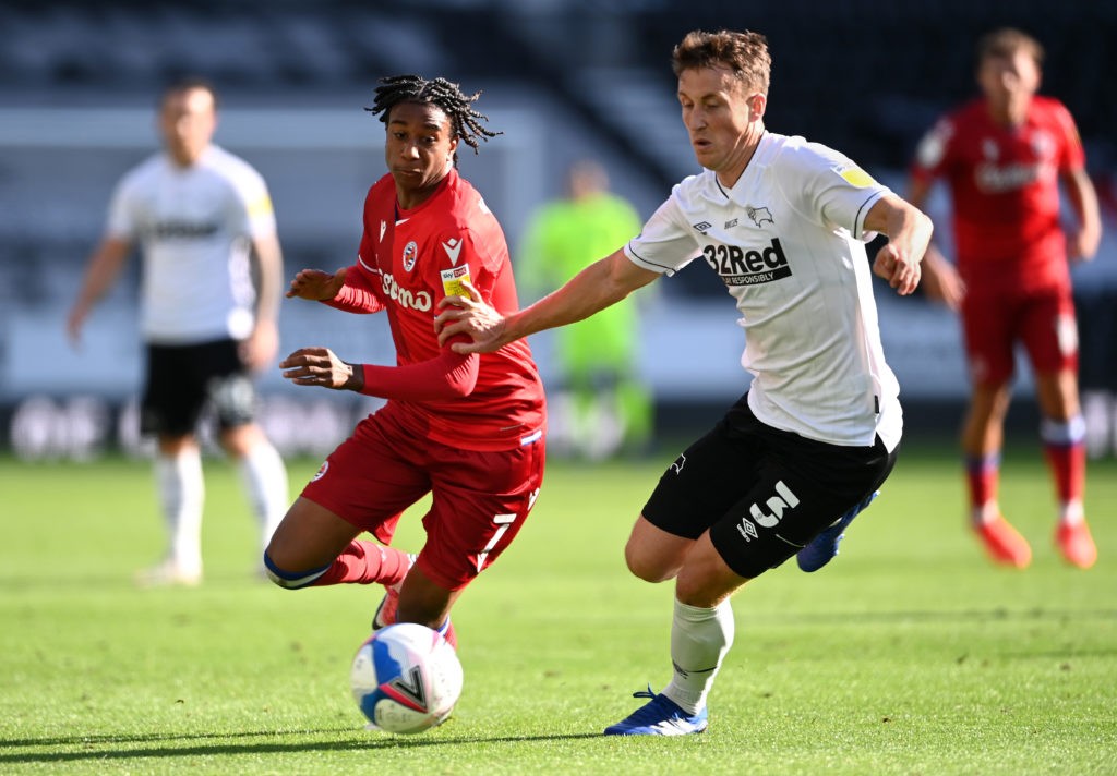 Arsenal interested in Reading's Olise before EFL deadline 2 DERBY, ENGLAND - SEPTEMBER 12: Michael Olise of Reading FC and Craig Forsyth of Derby County battle for the ball during the Sky Bet Championship match between Derby County and Reading at Pride Park Stadium on September 12, 2020 in Derby, England. (Photo by Laurence Griffiths/Getty Images)