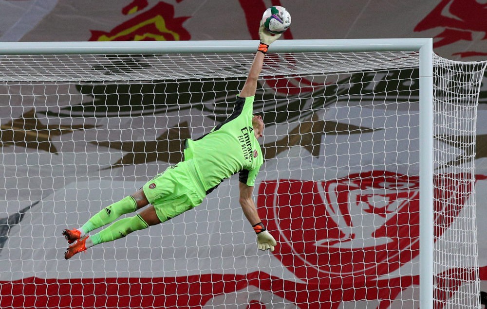 Are Arsenal fans being unfair to this player? 2 Arsenal's German goalkeeper Bernd Leno saves a shot from Liverpool's Portuguese striker Diogo Jota during the English League Cup fourth round football match between Liverpool and Arsenal at Anfield in Liverpool, north west England on October 1, 2020. (Photo by Peter Byrne / AFP) / RESTRICTED TO EDITORIAL USE. No use with unauthorized audio, video, data, fixture lists, club/league logos or 'live' services. Online in-match use limited to 120 images. An additional 40 images may be used in extra time. No video emulation. Social media in-match use limited to 120 images. An additional 40 images may be used in extra time. No use in betting publications, games or single club/league/player publications. / (Photo by PETER BYRNE/AFP via Getty Images)