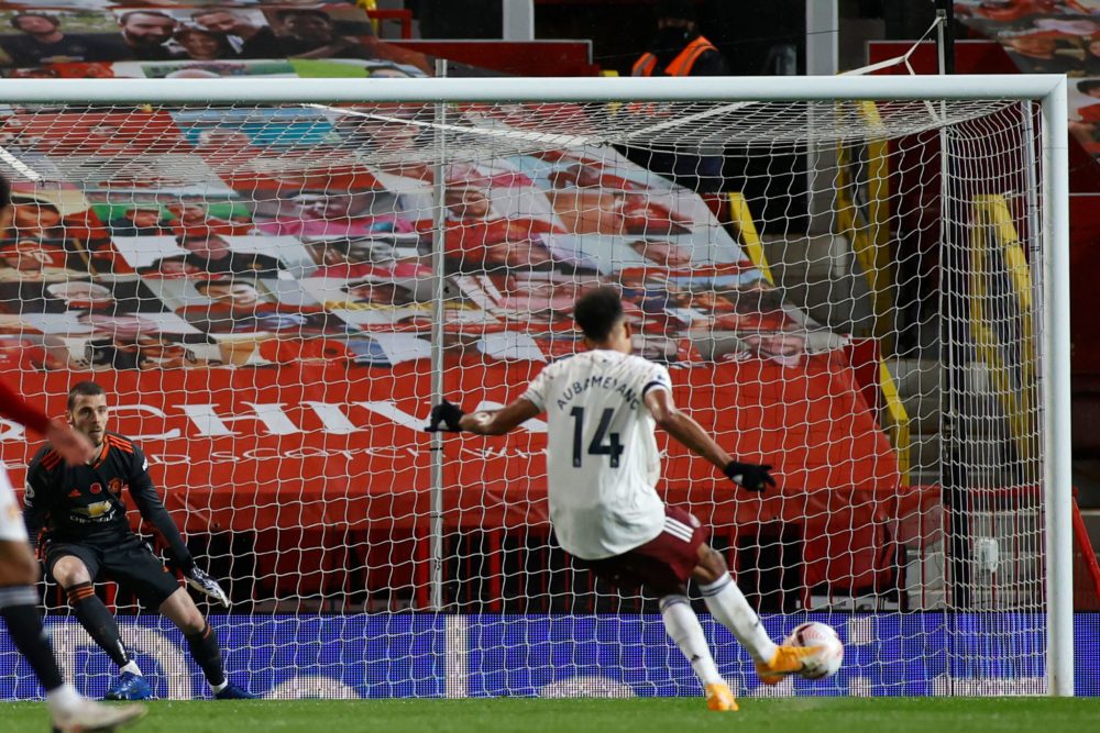 Pierre-Emerick Aubameyang closes in on Alexis Sanchez Arsenal record 2 Arsenal's Gabonese striker Pierre-Emerick Aubameyang scores the opening goal from the penalty spot during the English Premier League football match between Manchester United and Arsenal at Old Trafford in Manchester, north west England, on November 1, 2020. (Photo by PHIL NOBLE / POOL / AFP)