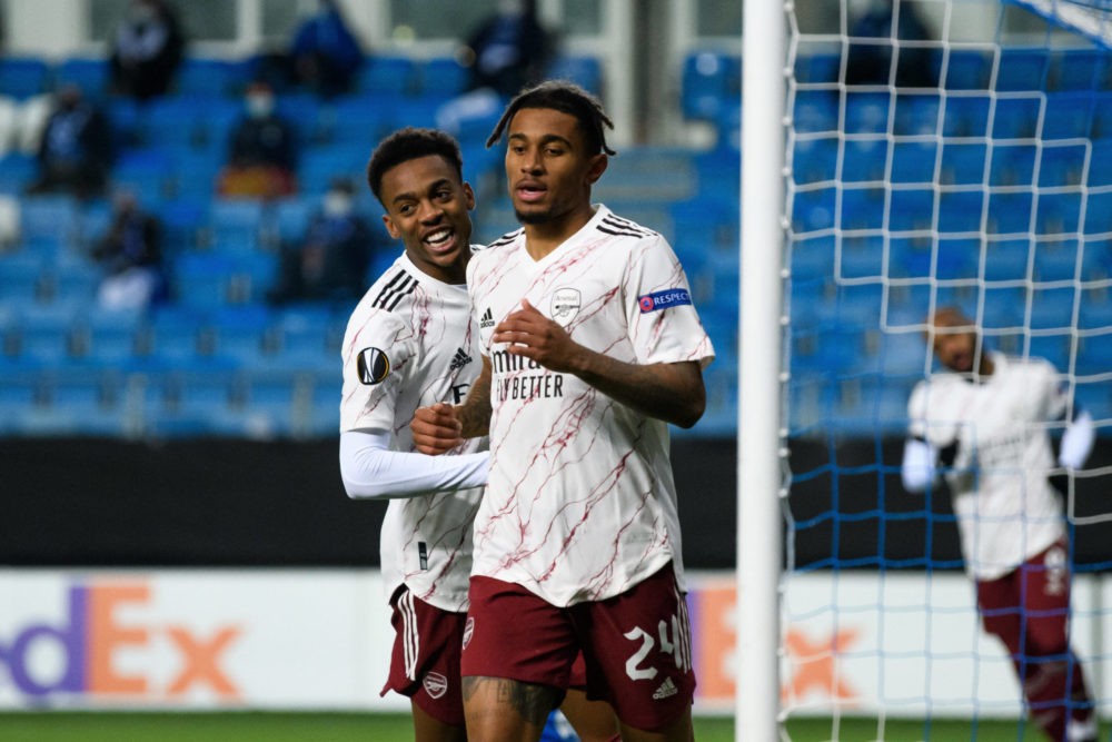 Reiss Nelson of Arsenal celebrates his goal during the UEFA Europa League match between Molde and Arsenal on November 26, 2020 in Molde. Photo: Mar...